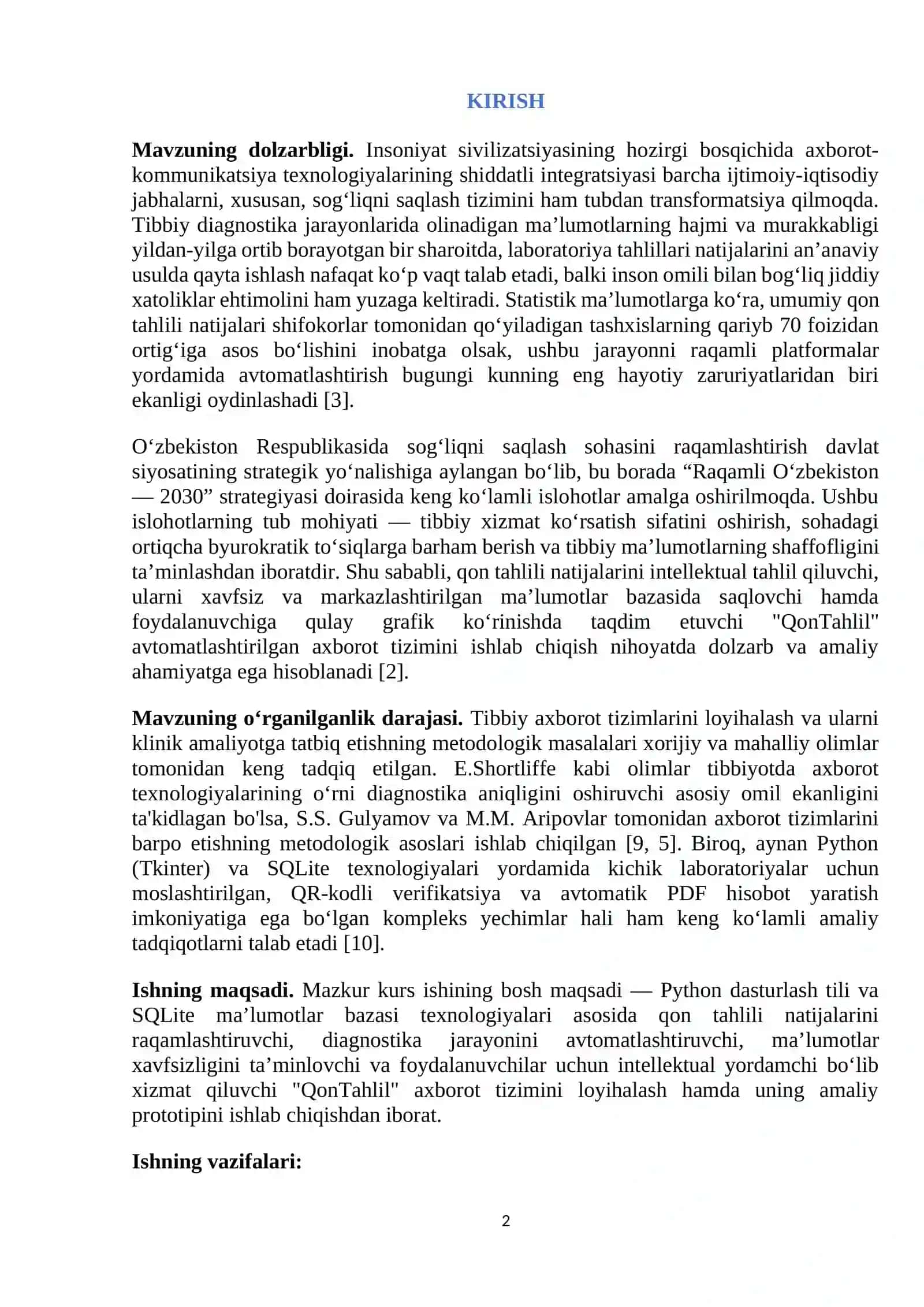 QON TAHLILINI AVTOMATLASHTIRISHNING DOLZARBLIGI 2