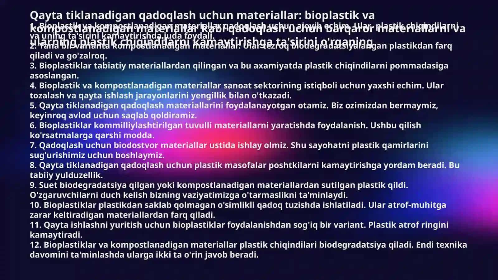 Bioplastik va kompostlanadigan materiallar 2