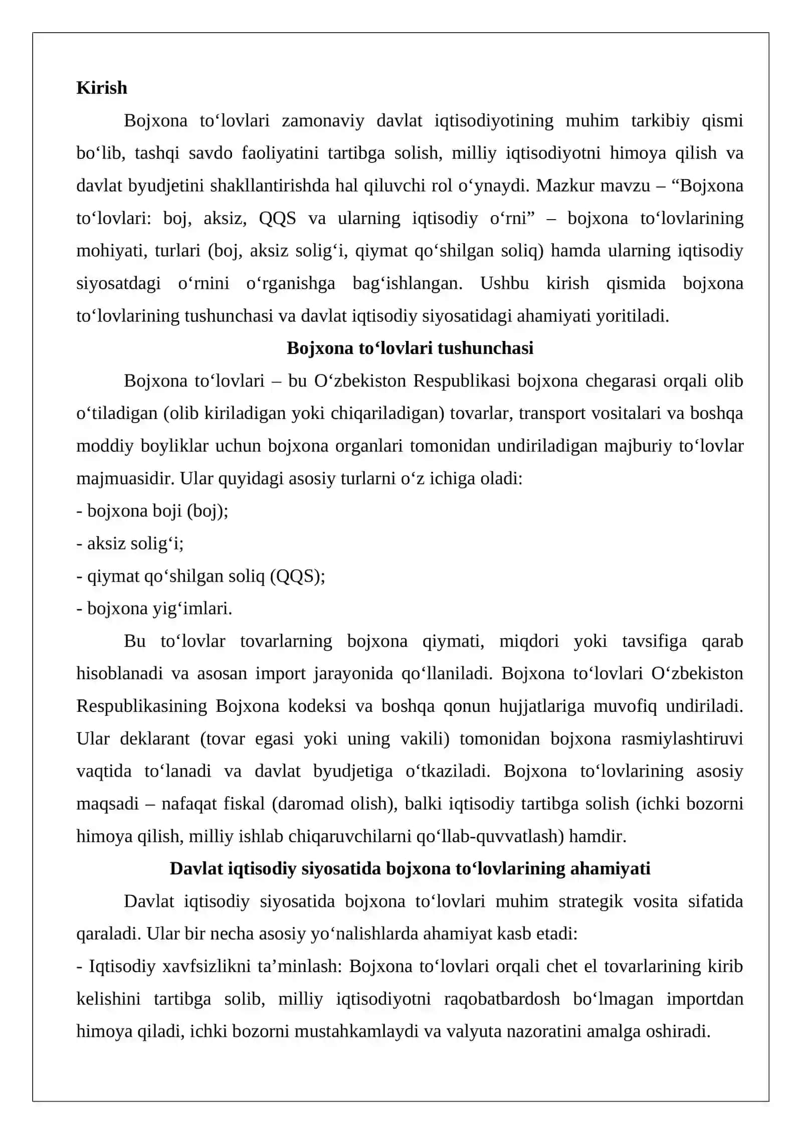 Bojxona to‘lovlari: boj, aksiz, QQS va ularning iqtisodiy o‘rni 2