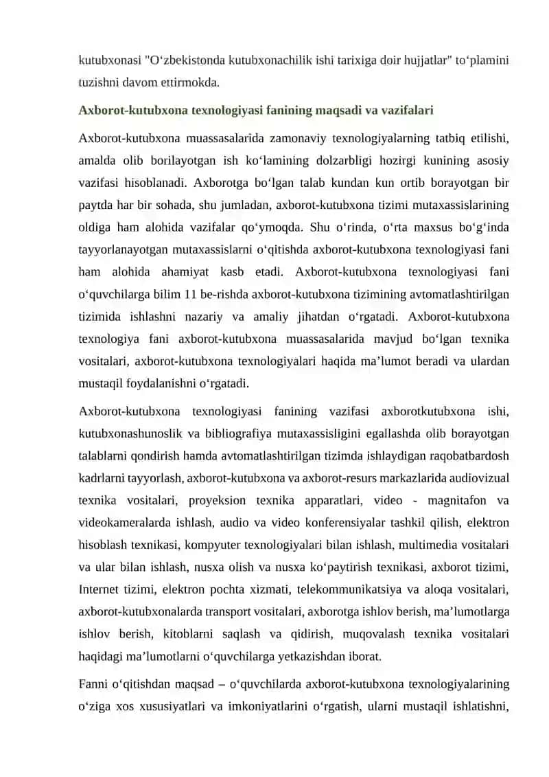 Kutubxona (elektron kutubxona) faoliyati (ARM) 2