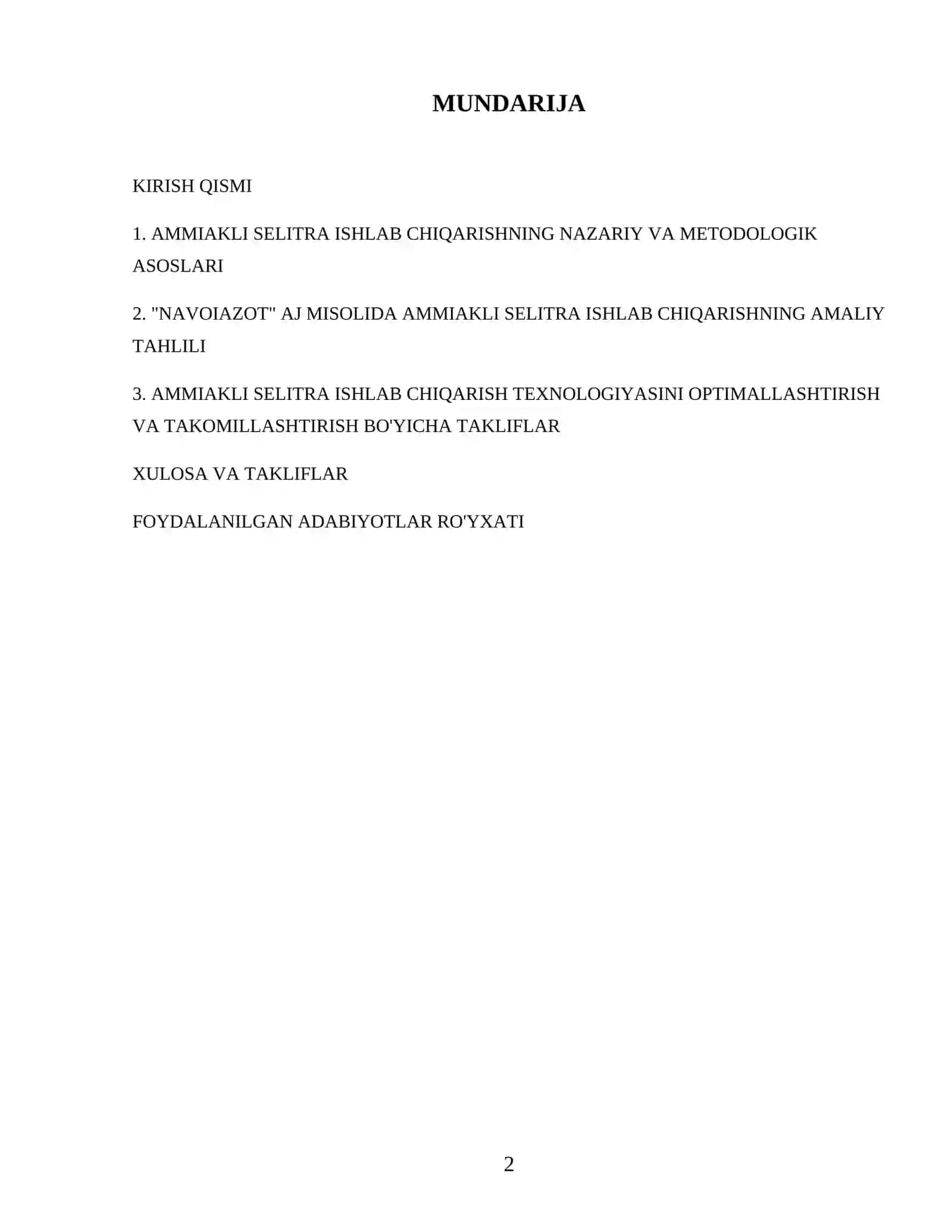 "Navoiazot" AJ misolida ammiakli selitra ishlab chiqarish texnologiyasini o'rganish va tahlil qilish 2