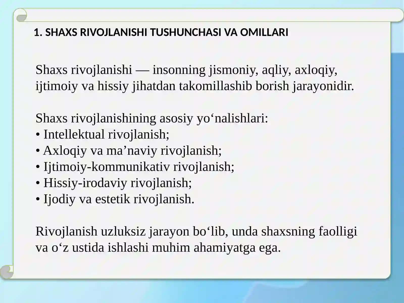 Shaxs rivojlanishiga taqdimot 2