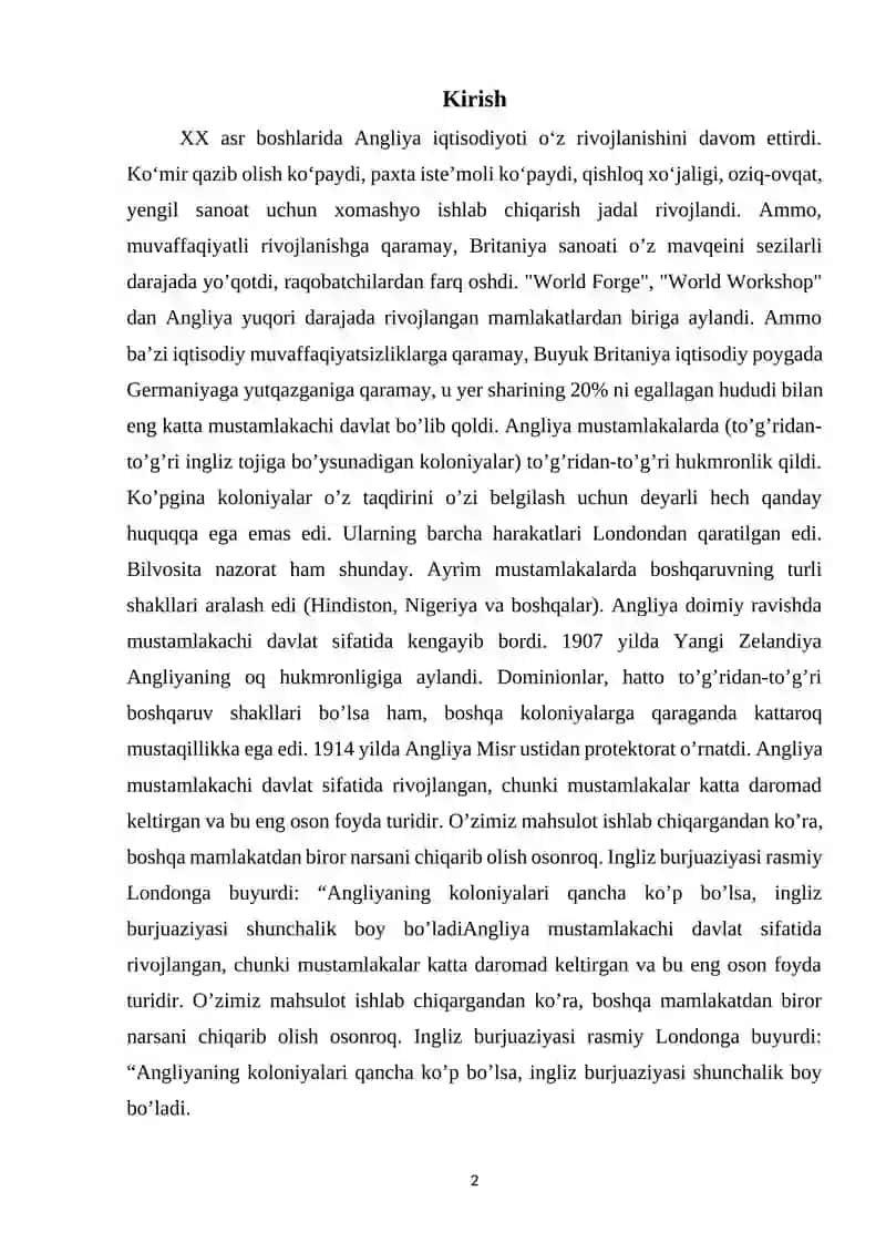 XX asr boshlarida Buyuk Britaniya 2