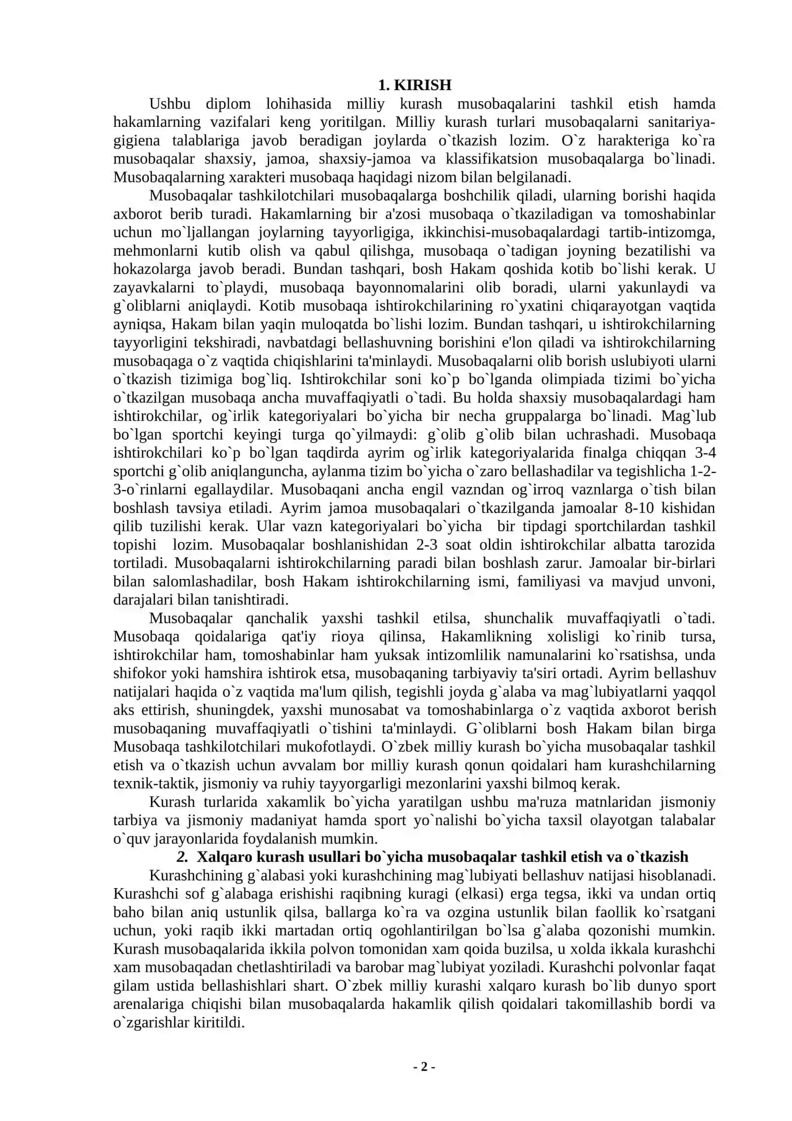 Kurash musobaqalarini tashkil etish va o`tkazish 2