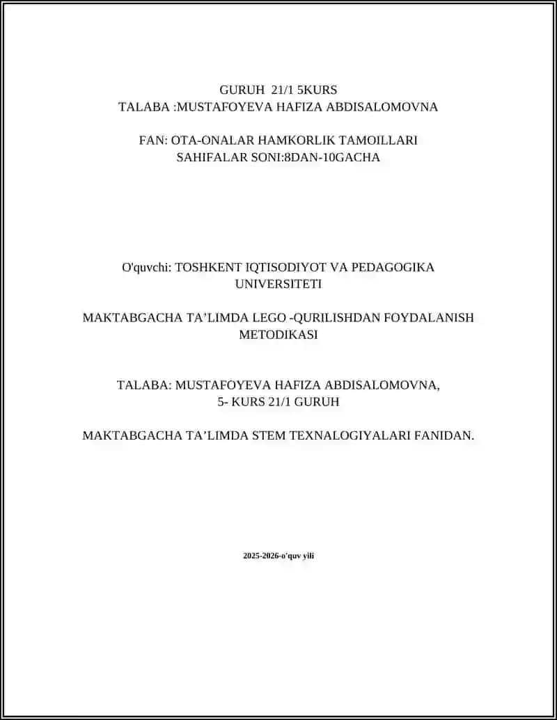 MAKTABGACHA TA’LIMDA LEGO -QURILISHDAN FOYDALANISH METODIKASI 2