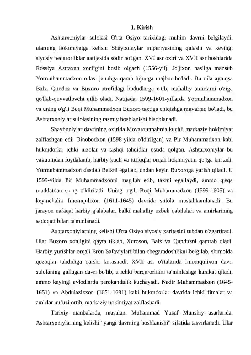 Ashtarxoniylar hokimiyatga kelishi va vodiy hayotiga ta’siri 2