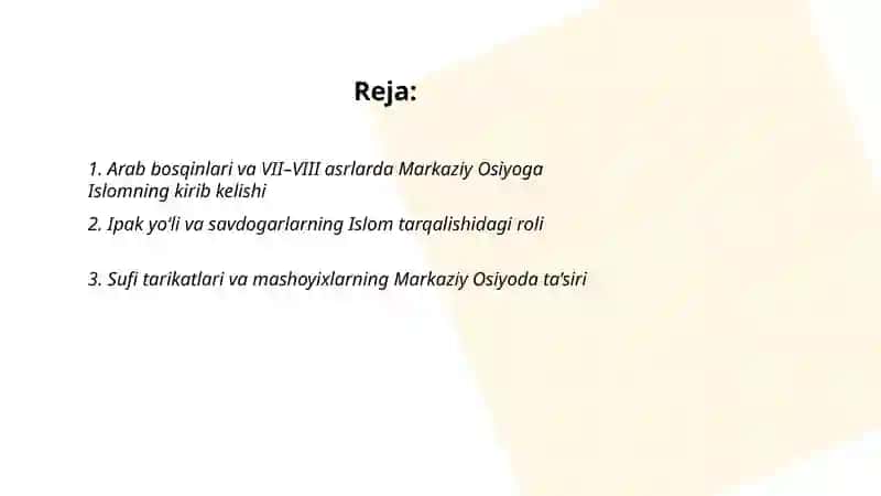 Islomning Markaziy Osiyoga tarqalishi 2