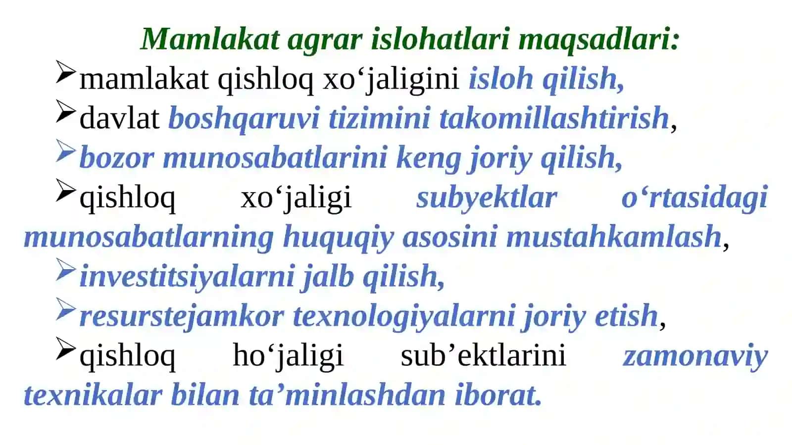 “O‘zbekiston Respublikasi qishloq xo‘jaligini rivojlantirishning 2020 — 2030-yillarga mo‘ljallangan strategiyasi” 2
