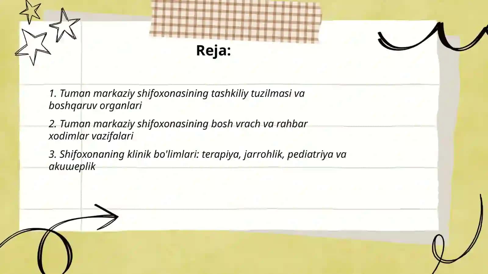 Tuman markaziy shifoxonasining tuzilmasi va vazifalari 2