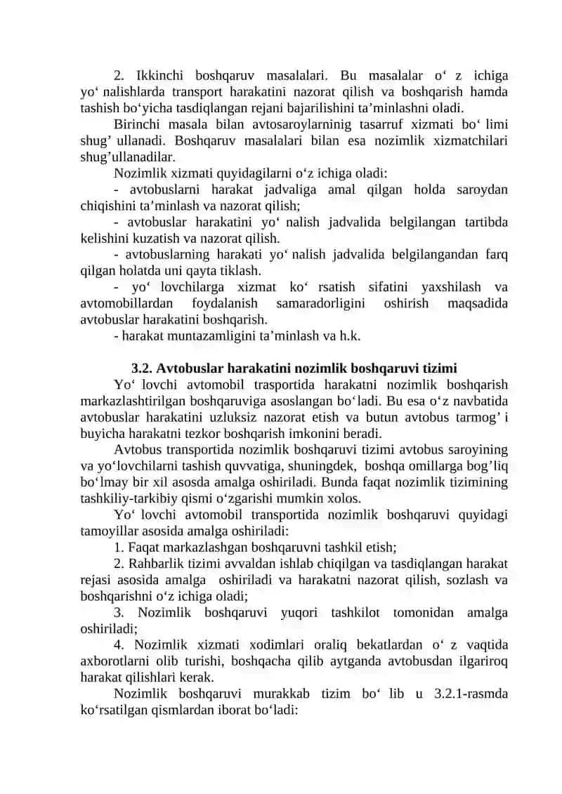 Avtobuslarda tashishning nozimlik boshqaruvi 2