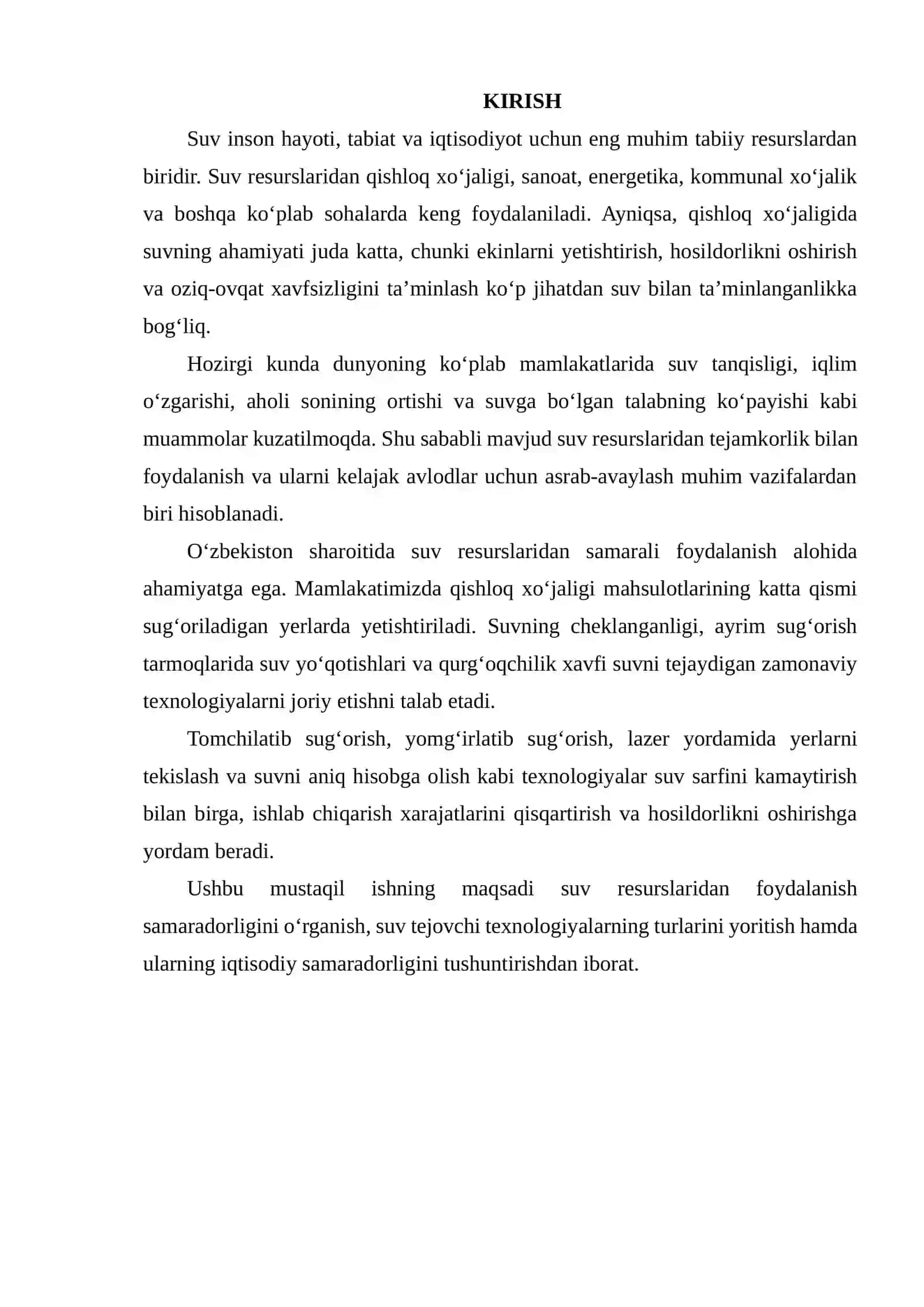 SUV RESURSLARIDAN FOYDALANISH SAMARADORLIGI VA SUV TEJOVCHI TEXNOLOGIYALARNING IQTISODIY SAMARASI 2