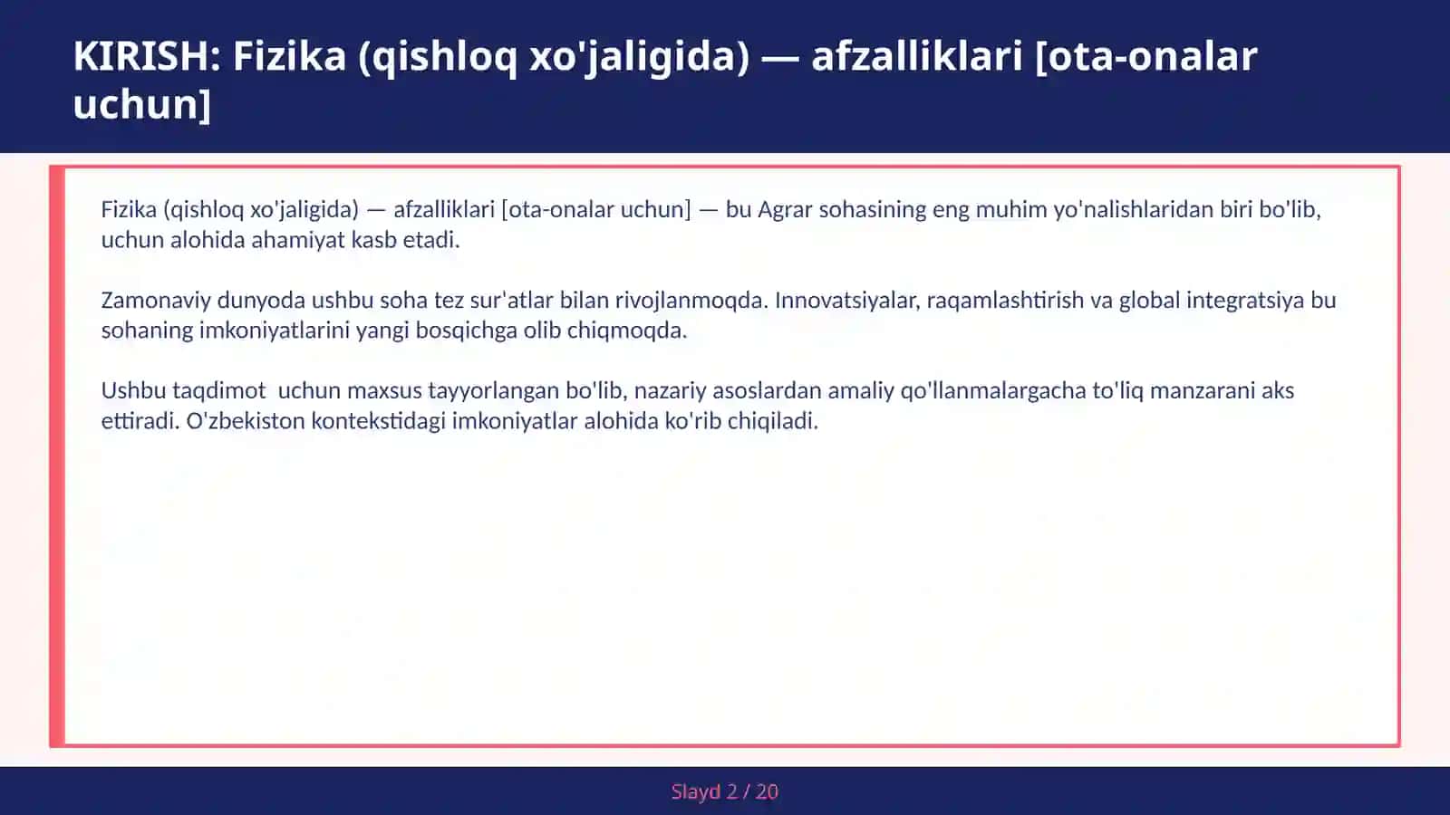 Fizika (qishloq xo'jaligida) — afzalliklari [ota-onalar uchun] 2