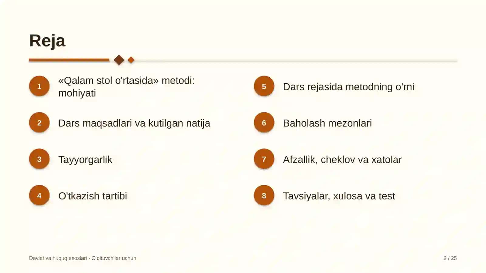 davlat va huquq asoslari darslarida qalam stol o'rtasida metodidan foydalanish 9926 2
