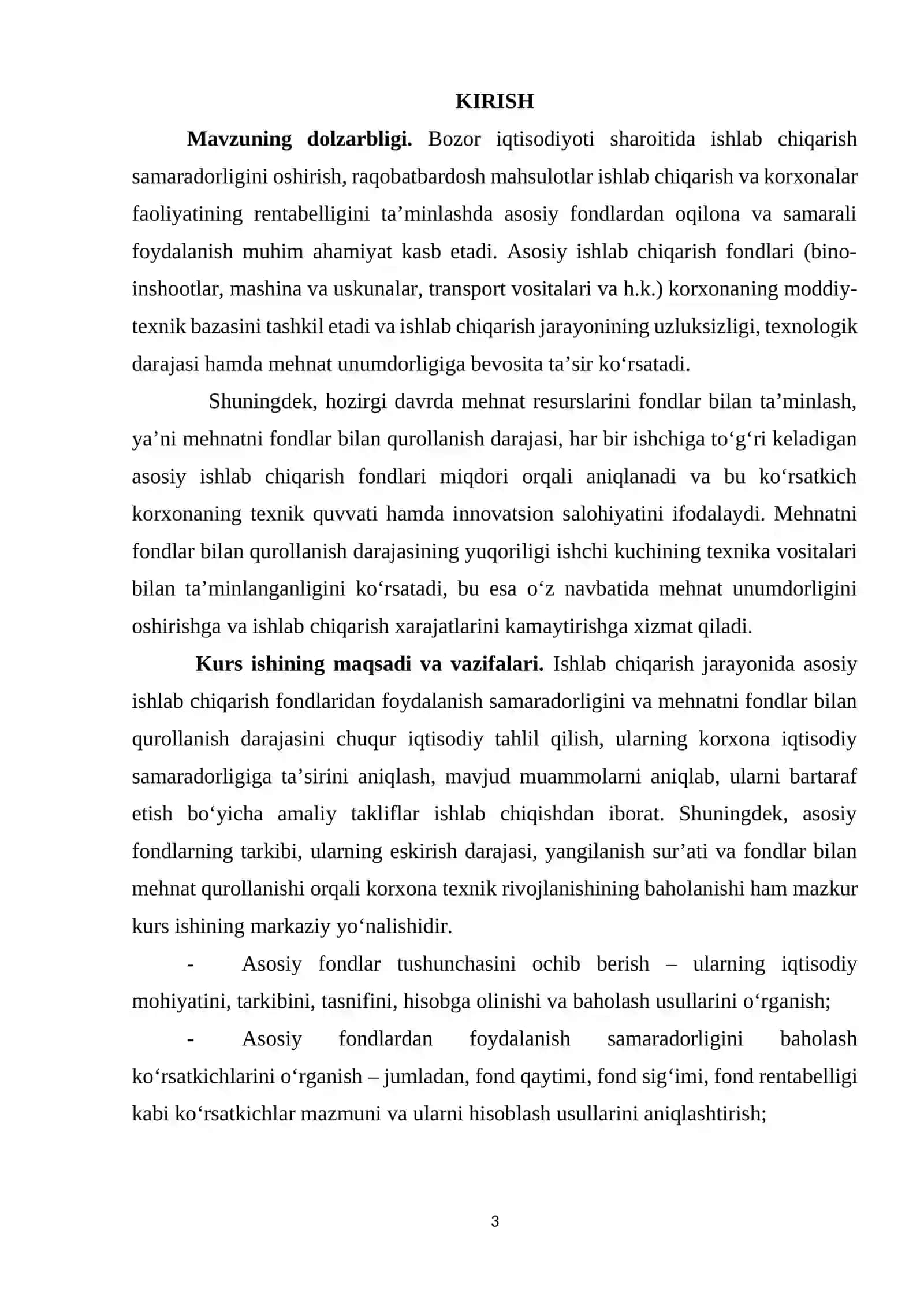 ASOSIY FONDLAR KO‘RSATKICHLARI KURS ISHI 2