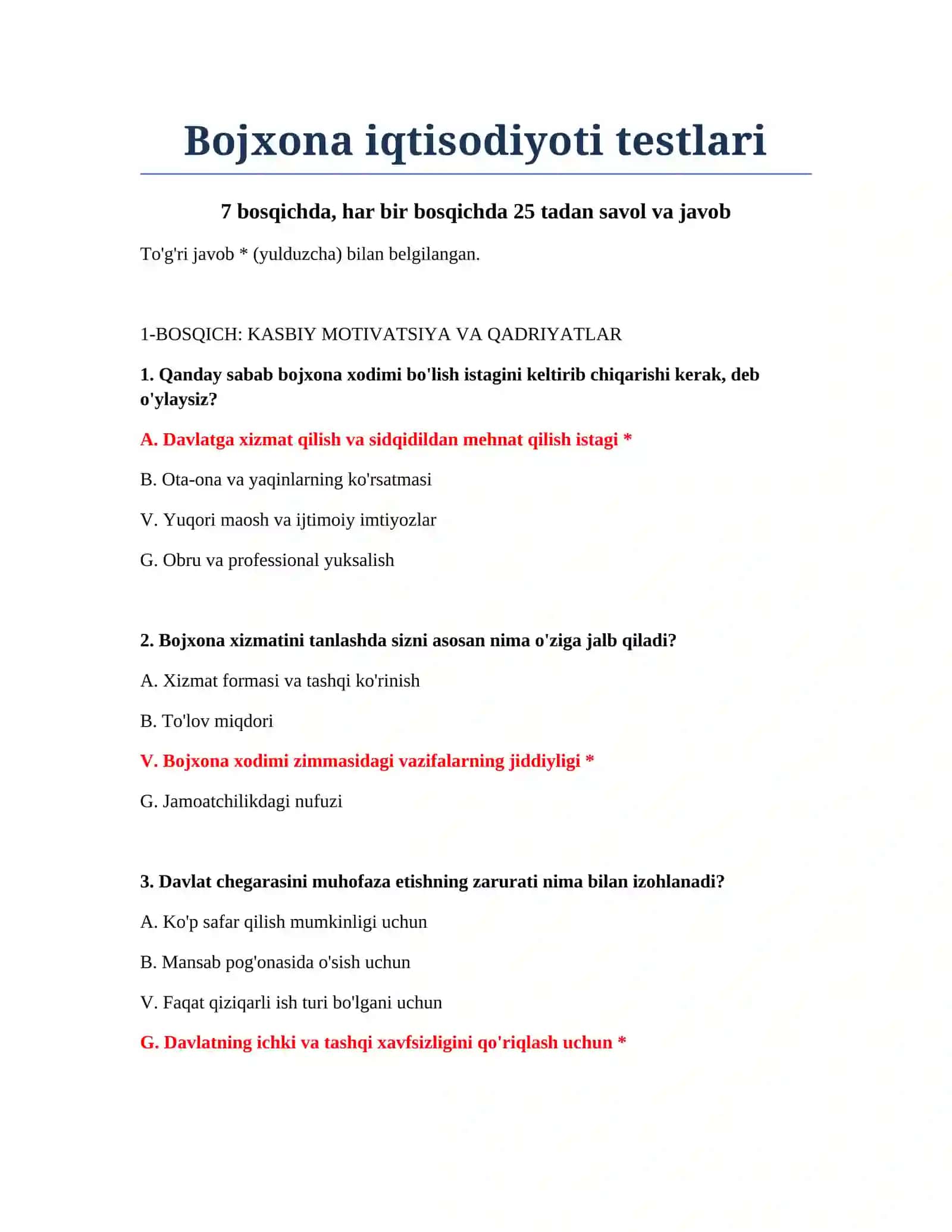 Bojxona iqtisodiyoti testlari 2