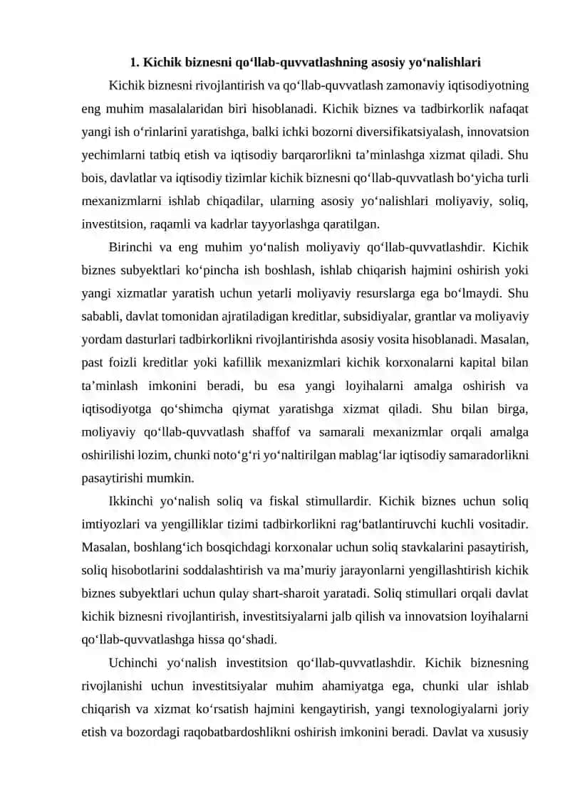 Kichik biznes va tadbirkorlikning qo‘llab quvvatlashning makroiqtisodiy asoslari 2