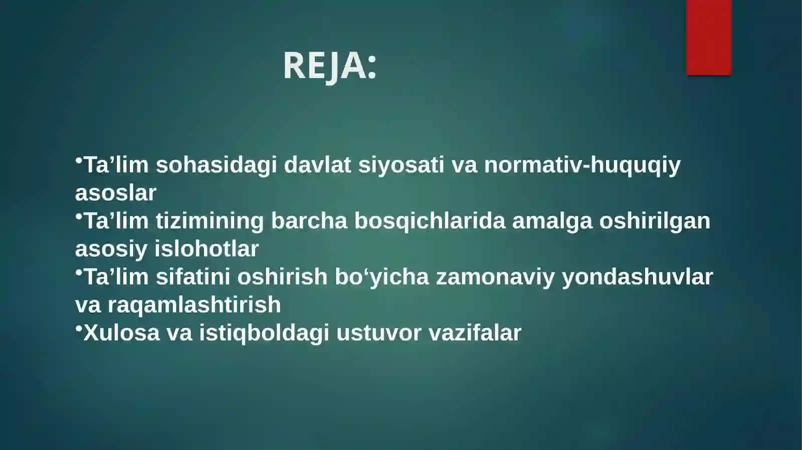 O’ZBEKISTON RESPUBLIKASIDA TA’LIM SOHASIDA AMALGA OSHIRRILGAN ISLOHOTLAR 2