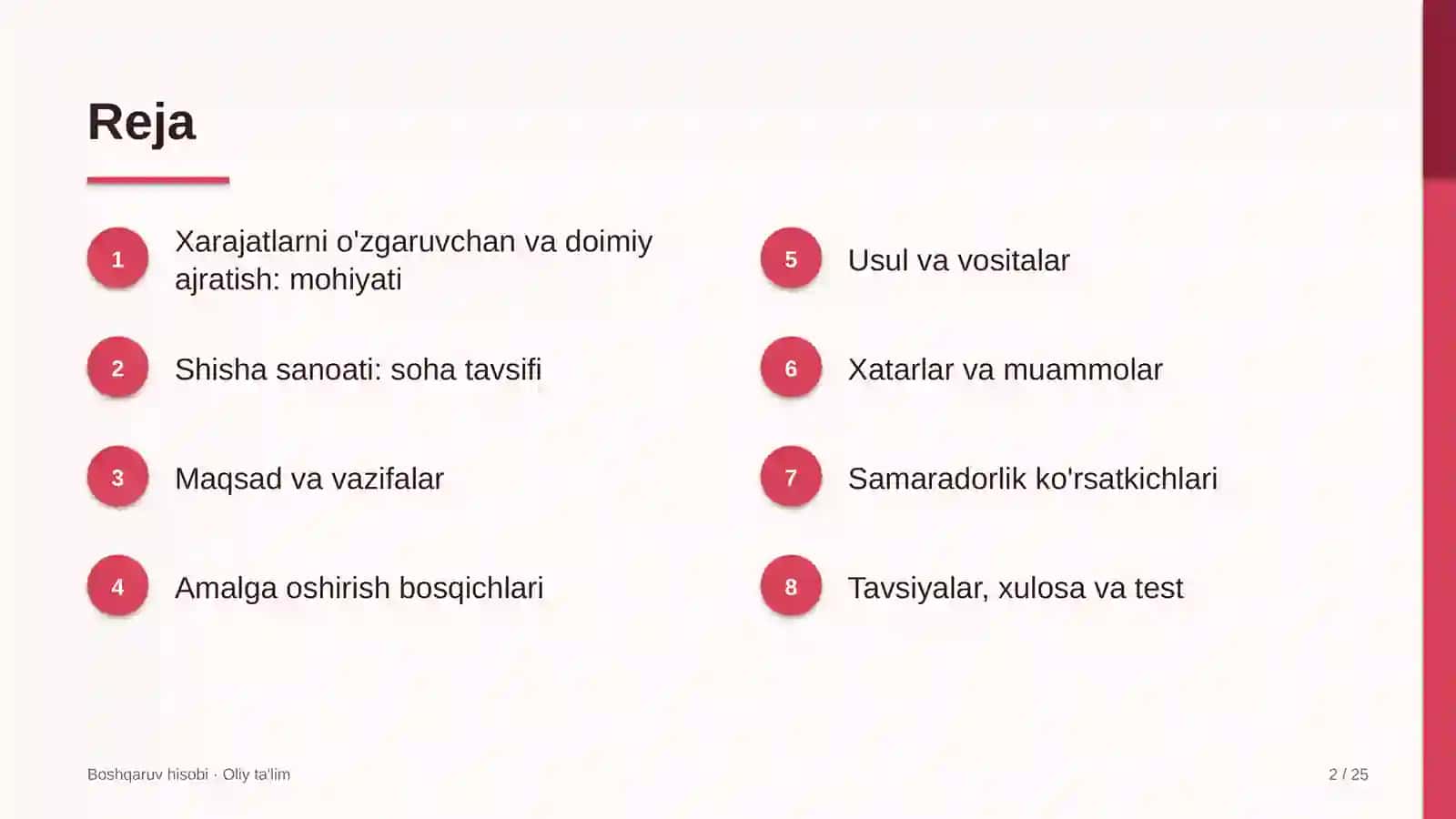 shisha sanoatida xarajatlarni o'zgaruvchan va doimiy qismlarga ajratish 2983 2