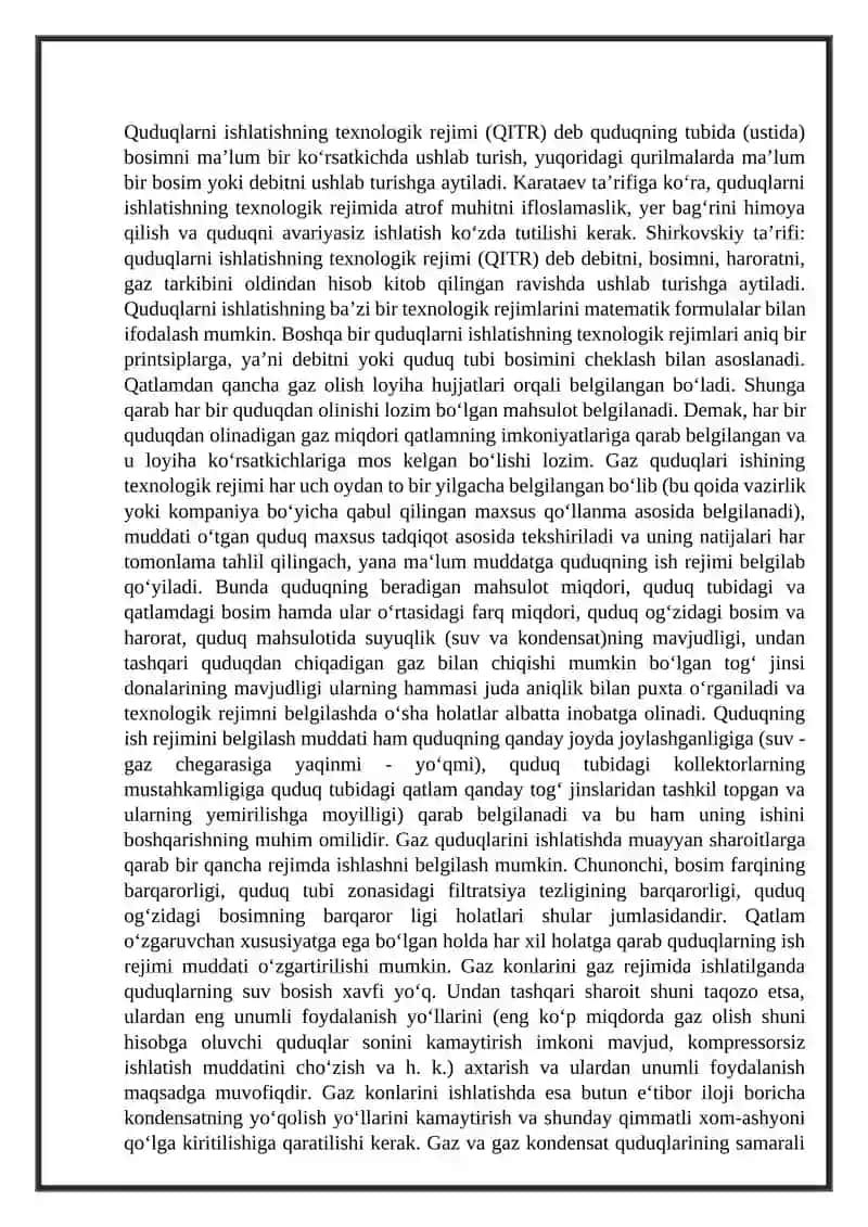 Gaz qudug’i ishining texnologik rejimini tanlash 2