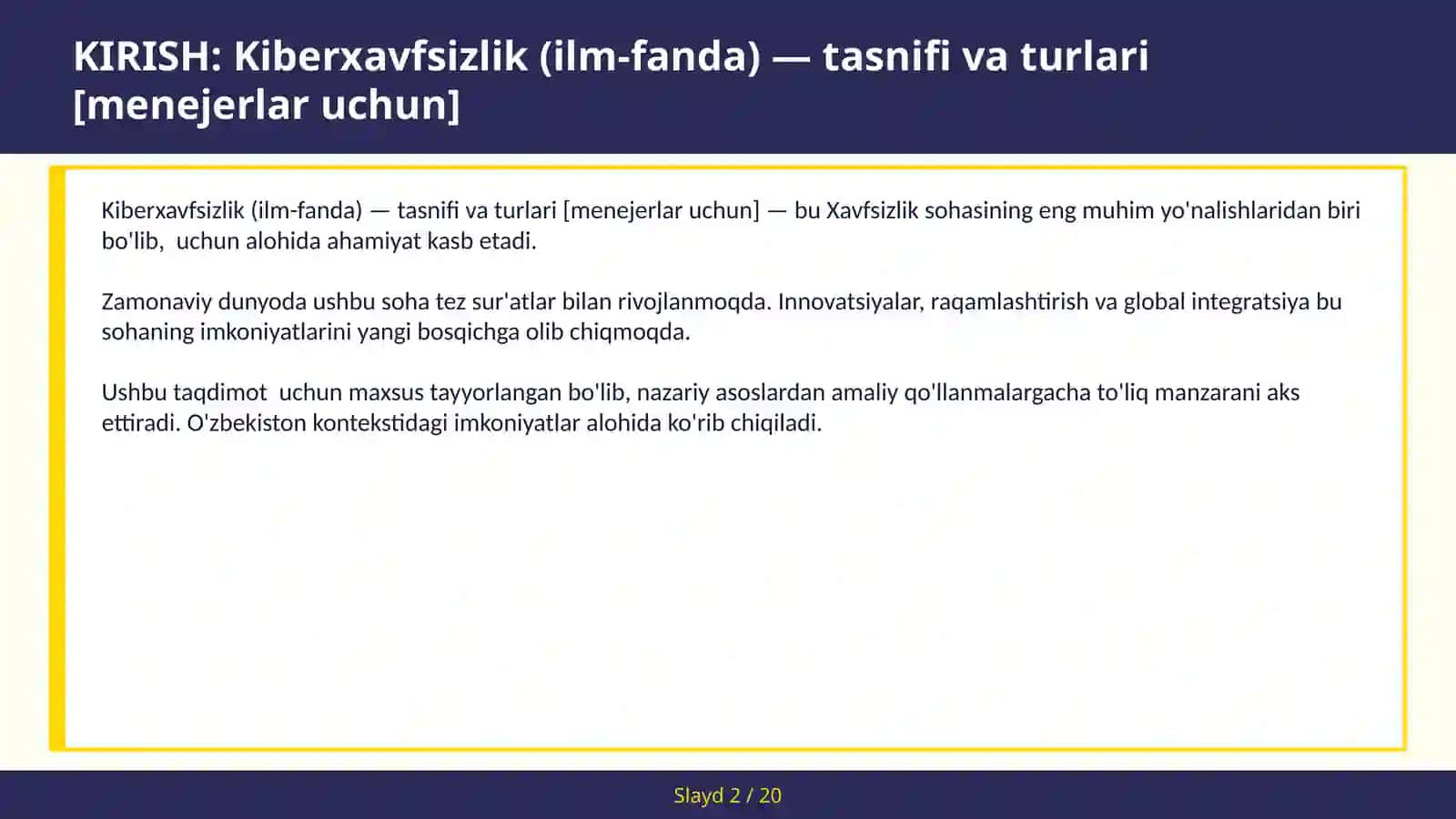 KIBERXAVFSIZLIK (ILM-FANDA) — TASNIFI VA TURLARI [MENEJERLAR UCHUN] 2