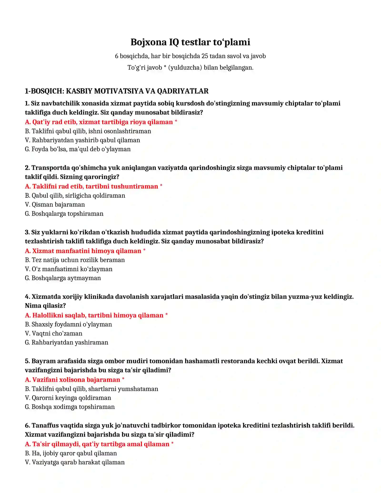 Bojxona IQ testlar to‘plami 2