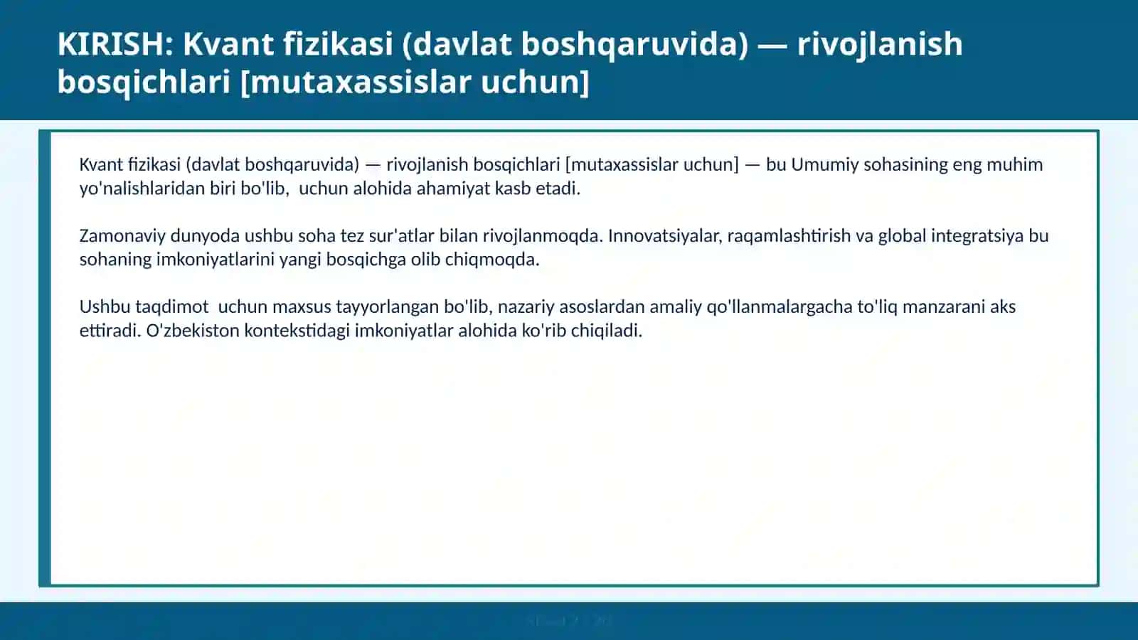 Kvant fizikasi (davlat boshqaruvida) — rivojlanish bosqichlari [mutaxassislar uchun] 2