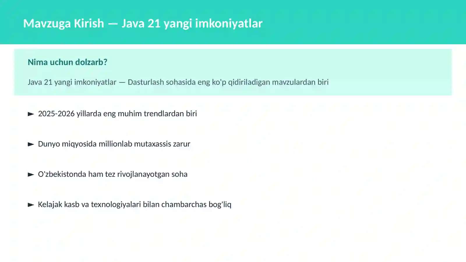 Java 21 yangi imkoniyatlar 2