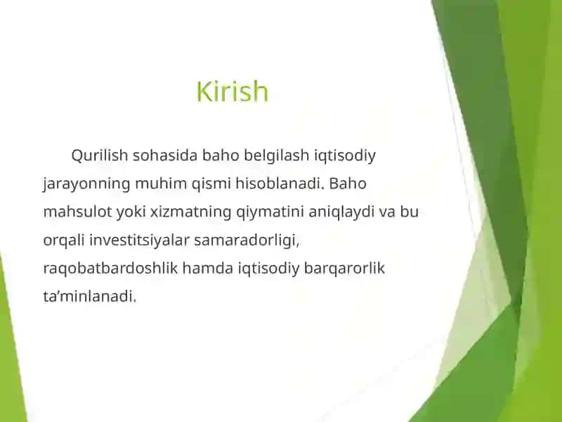 Qurilishda baho belgilash mexanizmi va uning xususiyatlari 2
