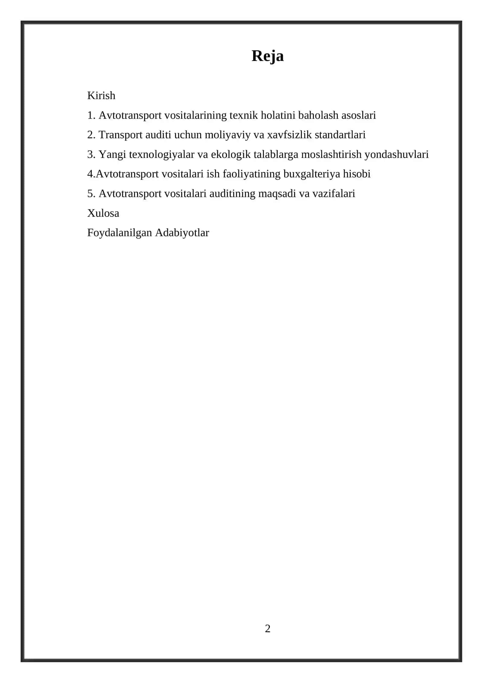 AVTOTRANSPORT VOSITALARI VA ULAR ISH FAOLIYATINING AUDITI 2