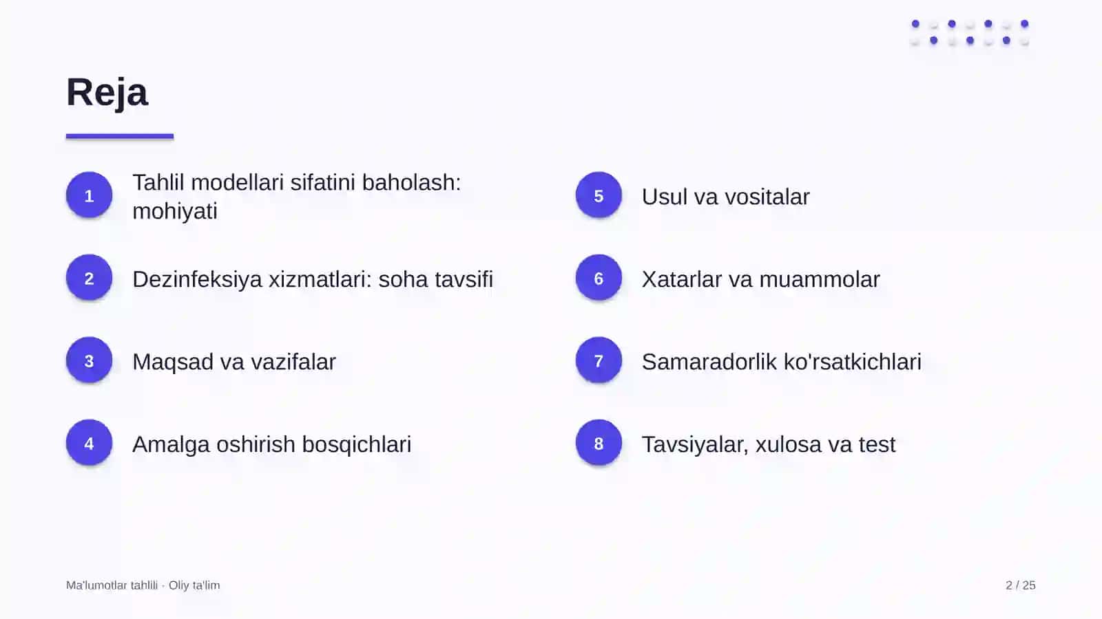 Ma'lumotlar tahlili · Oliy ta'lim 2