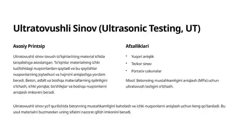 Yo'l Qurilish Materiallarini Buzmasdan Sinashning Zamonaviy Usullari 2