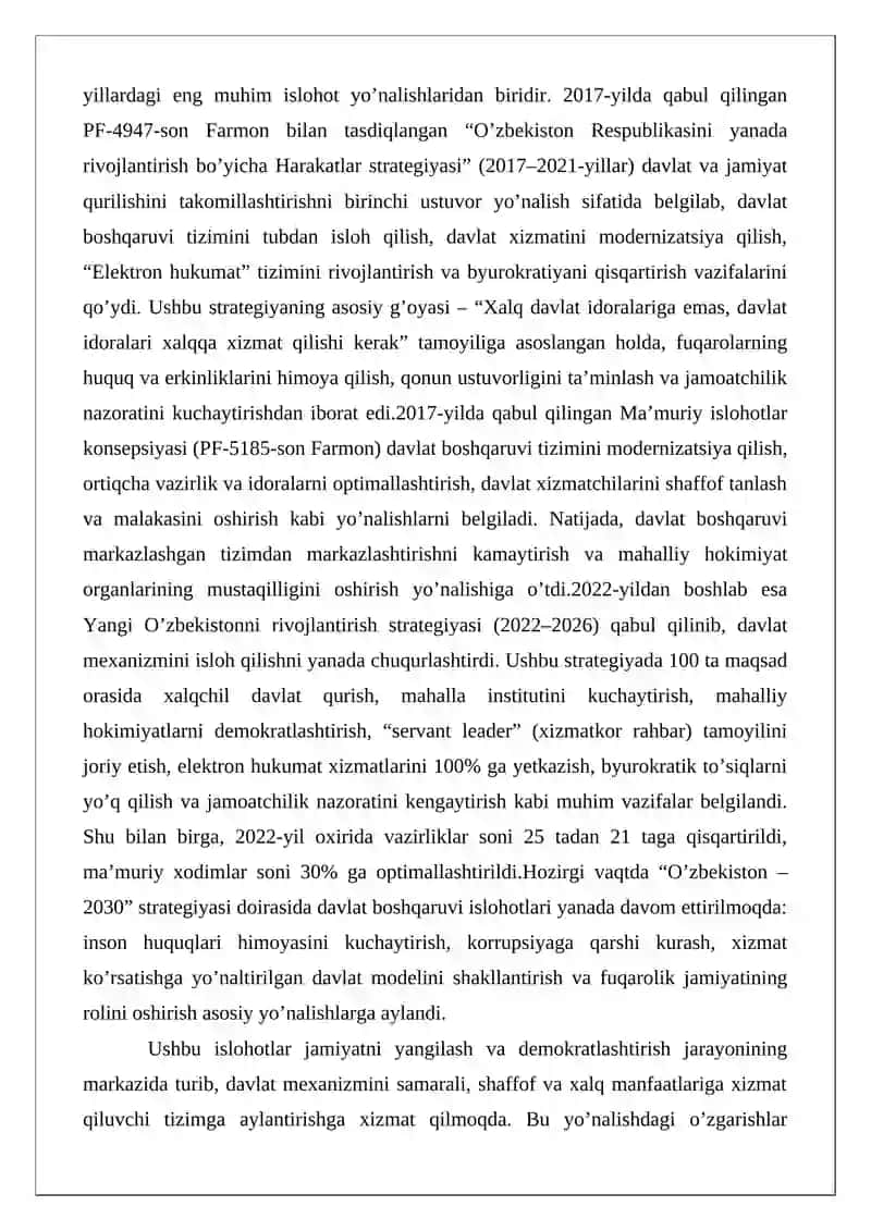 O’zbekiston Respublikasini yanada rivojlantirish bo’yicha Harakatlar strategiyasi 2