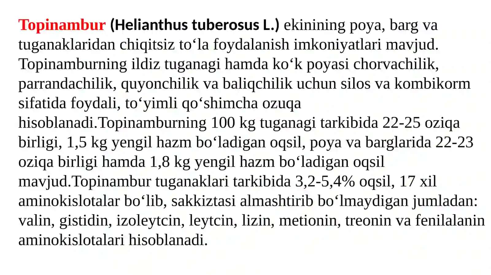 Topinambur(Helianthus tuberosus L.)ekininingpoya,bargvatuganaklaridanchiqitsizto‘lafoydalanishimkoniyatlarimavjud 2