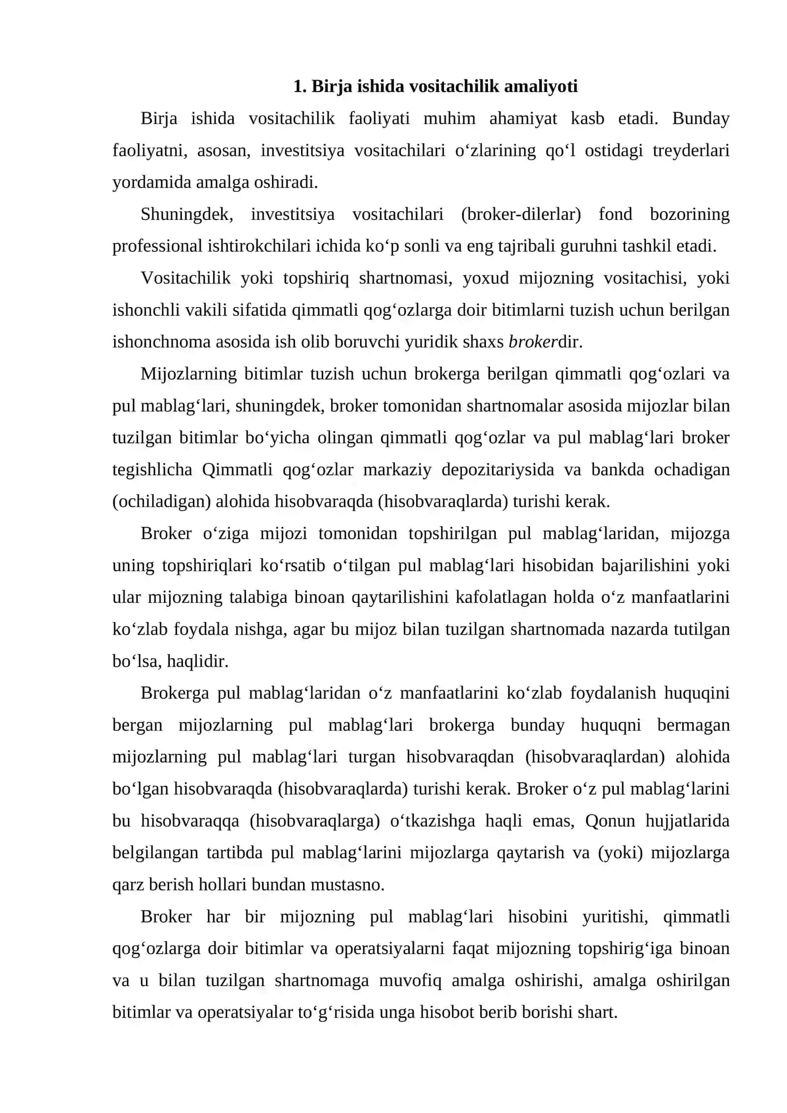 Birja ishida vositachilik faoliyati 2