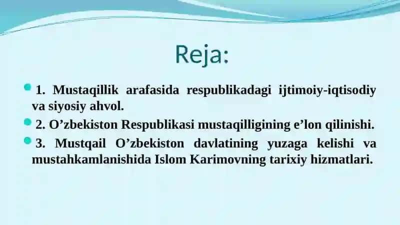 Mustaqil O‘zbekiston davlatining tashkil topishi 2