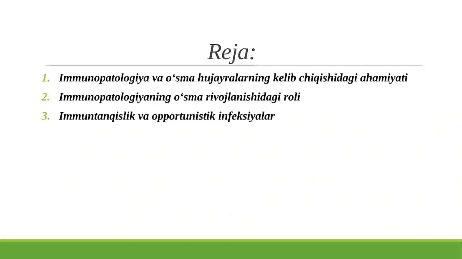 IMMUNOPATOLOGIYA, O‘SMA HUJAYRALARNI KELIB CHIQISHIDAGI AHAMIYATI. IMMUNTANQISLIKLARDA OPPORTUNISTIK INFEKSIYALAR BOSHQARILISHINING MOLEKULYAR MEXANIZMI. 2