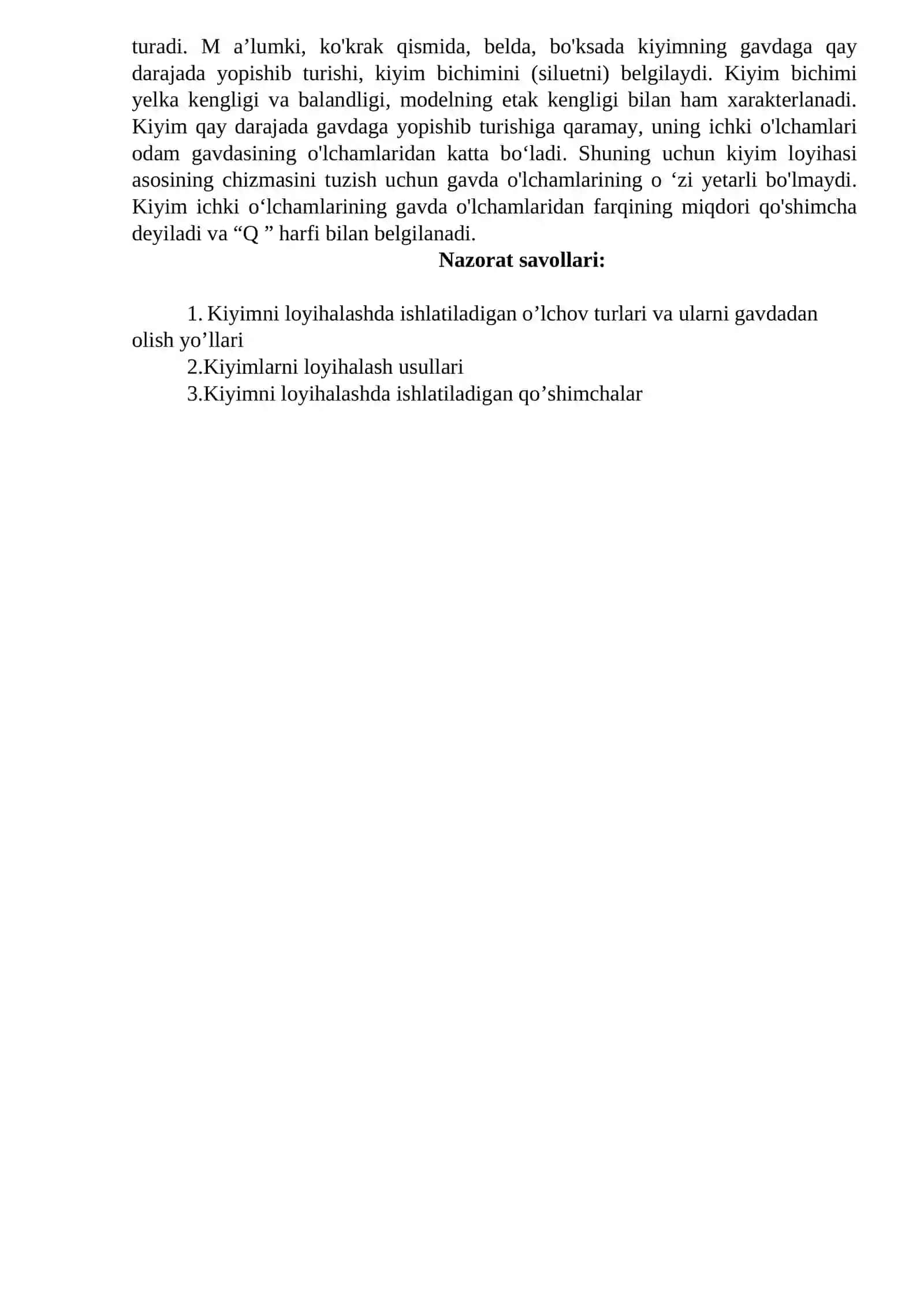 Kiyimlarni loyihalash asoslari 2