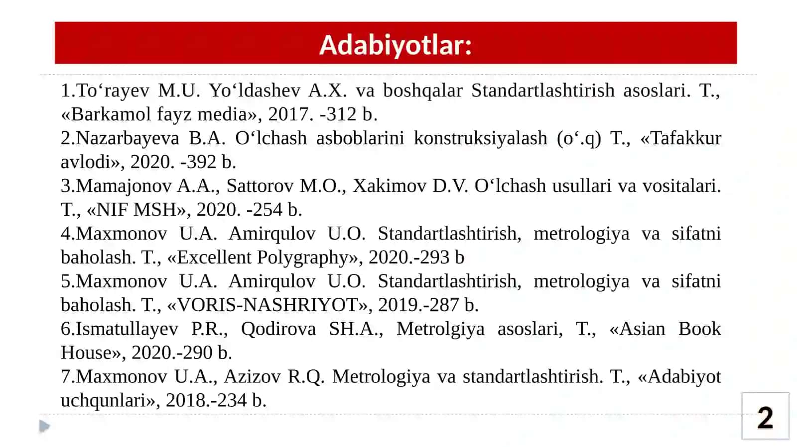 Metrologiya va standartlashtirish 2