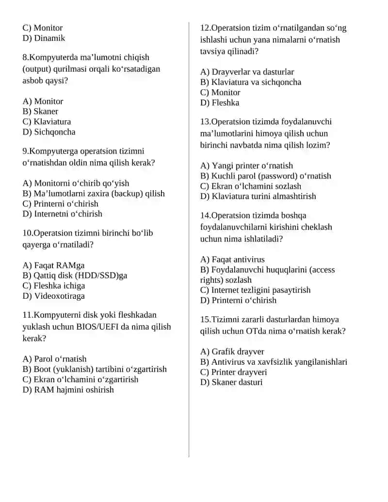 Kompyuter arxitekturasi 1-oraliq nazorat 2