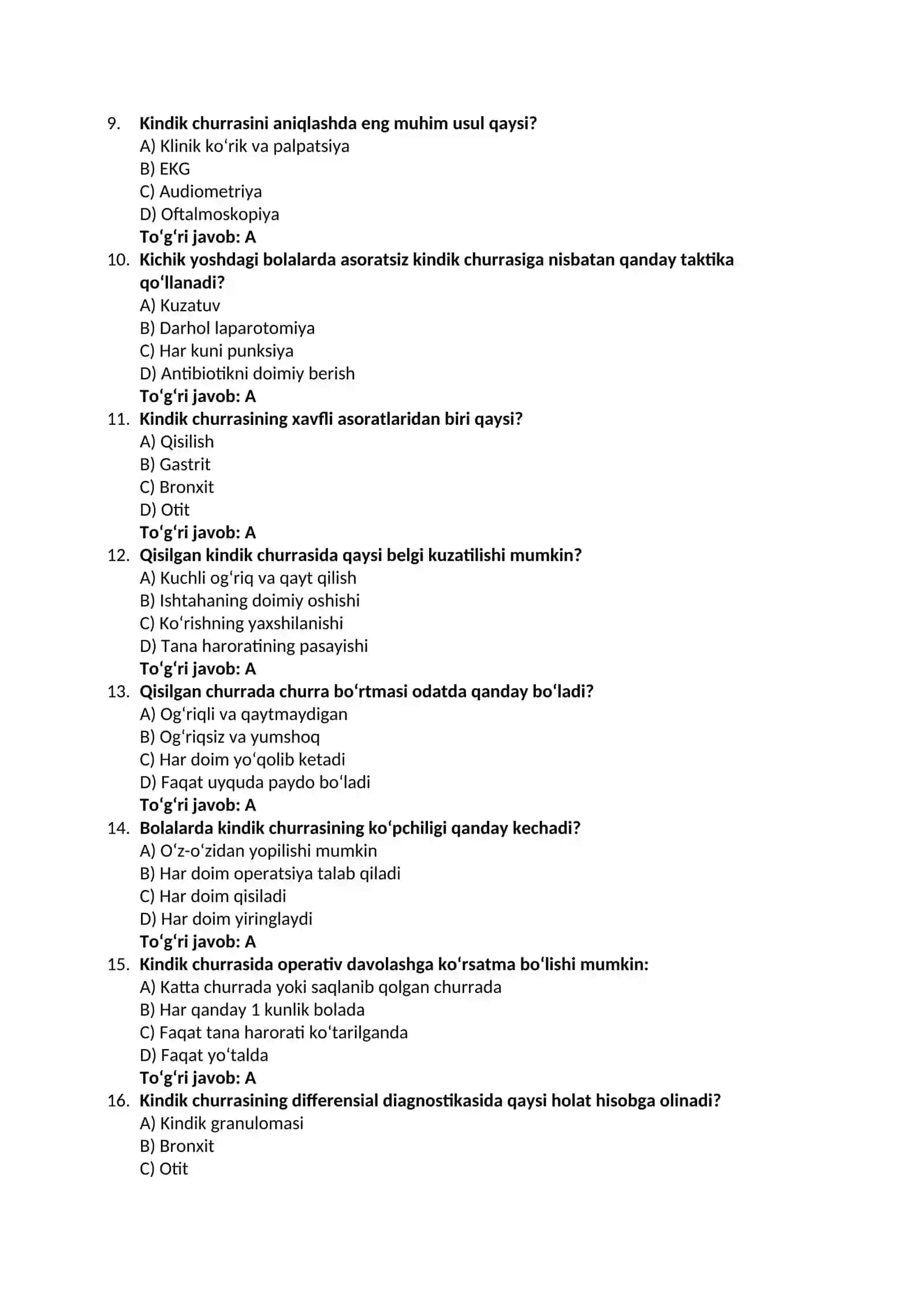 Bolalar xirurgiyasi fanidan yakuniy nazorat testi 2