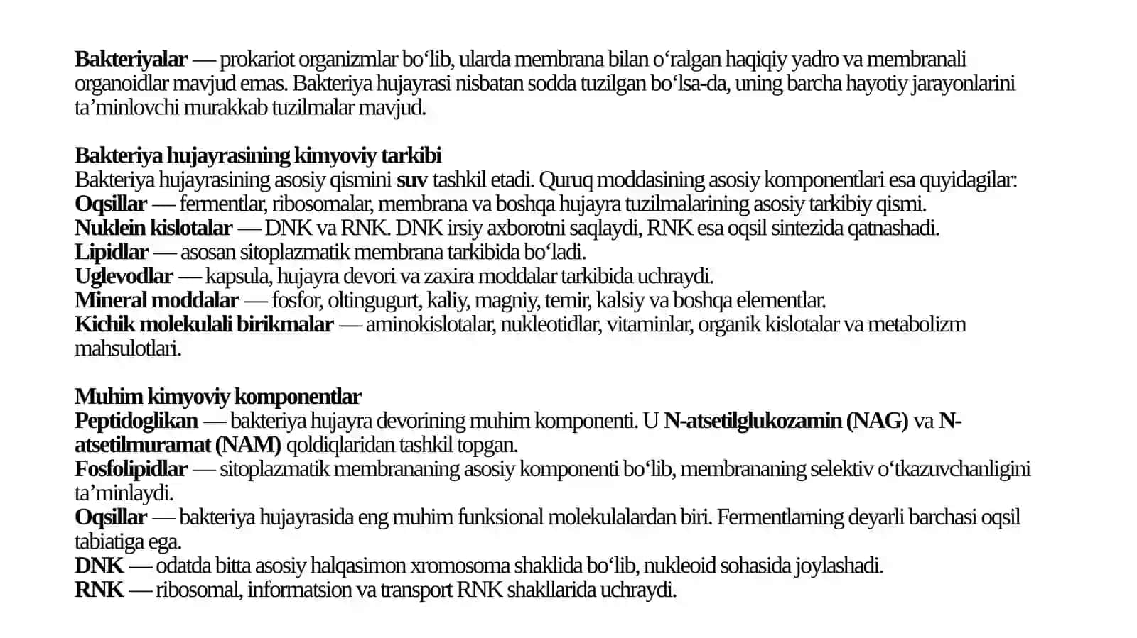 Bakteriya hujayrasi kimyoviy tarkibi 2