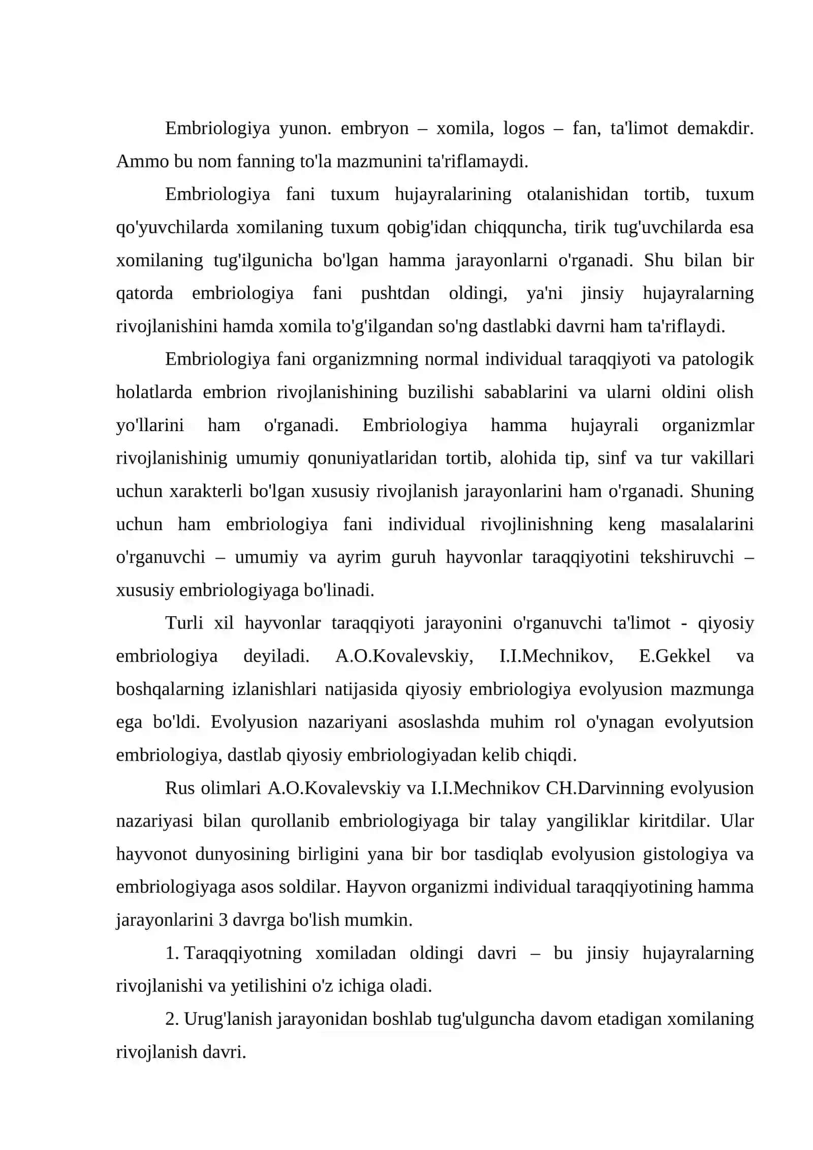Jinsiy hujayralar va embrionning rivojlanishi 2