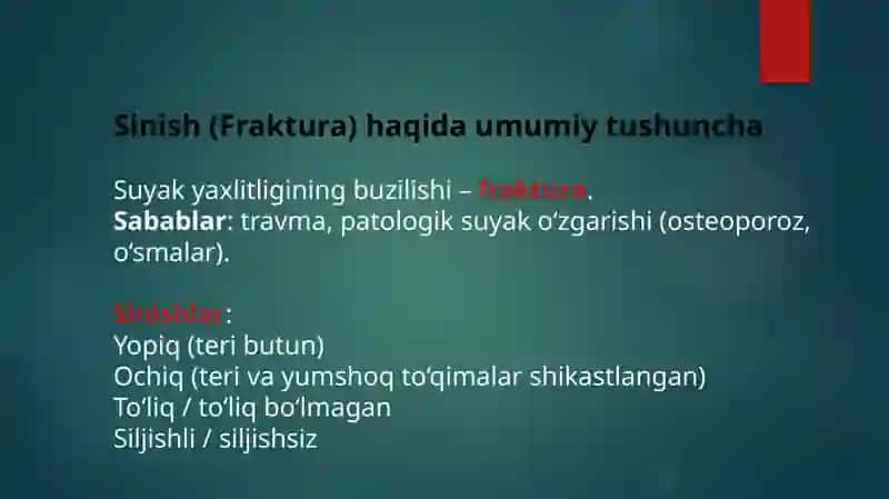 Oyoq-qo‘llar sinishlarni yopiq repozitsiyasi. Gips texnikasi. (Gips xonada ishlash). Skelet va leyko 2