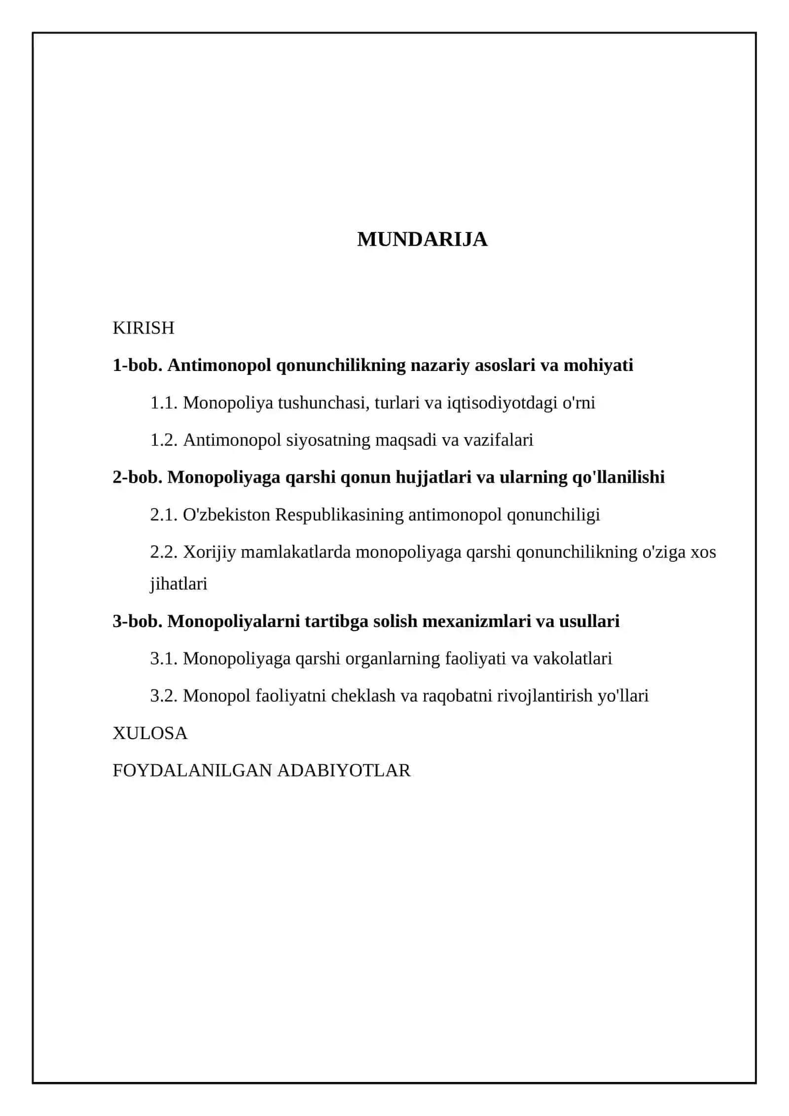 Anti monopol qonunchilik va monopolyalarda tartibga solish 2