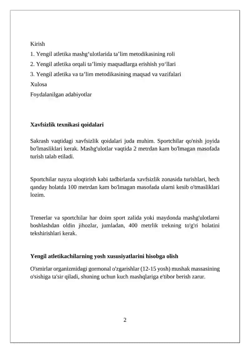 Yengil atletika va uni oʻqitish metodikasi faning maqsadi hamda vazifalari 2