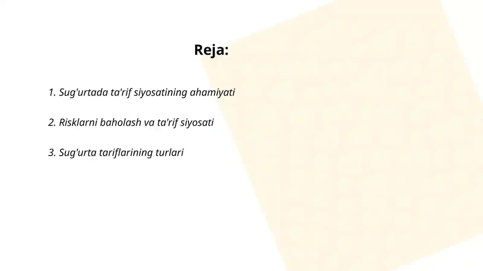 Sug'urtada ta'rif siyosati 2