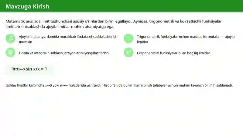 Birinchi va Ikkinchi Ajoyib Limitlar 2