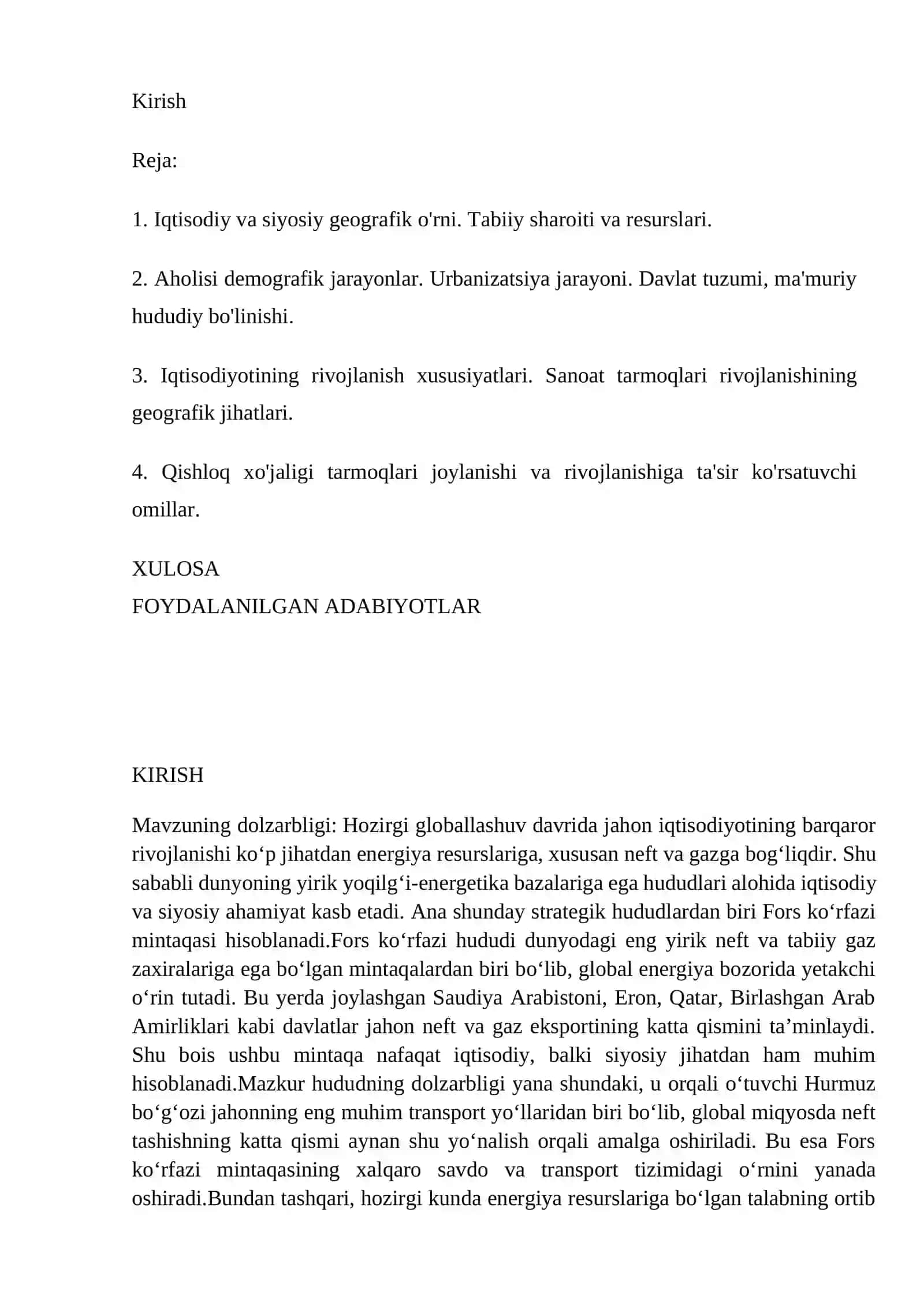 Fors ko‘rfazi mamlakatlarining iqtisodiy-geografik tavsifi 2