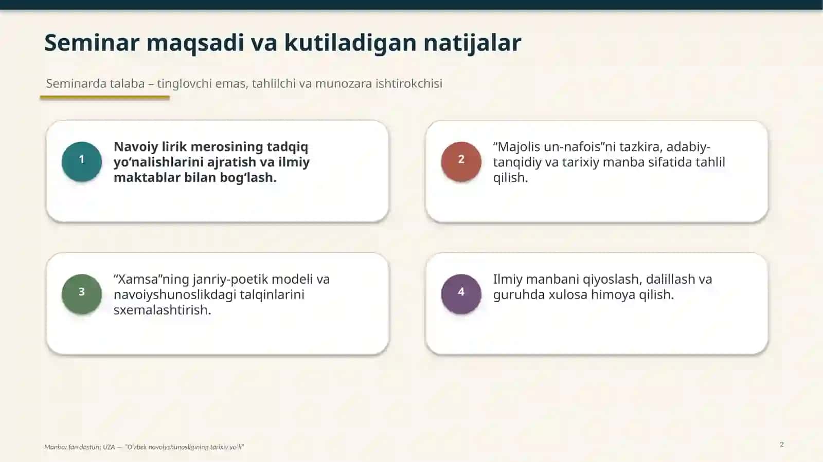 Navoiyshunoslikda lirik meros, tazkirachilik va xamsanavislikning tadqiq etilishi 2