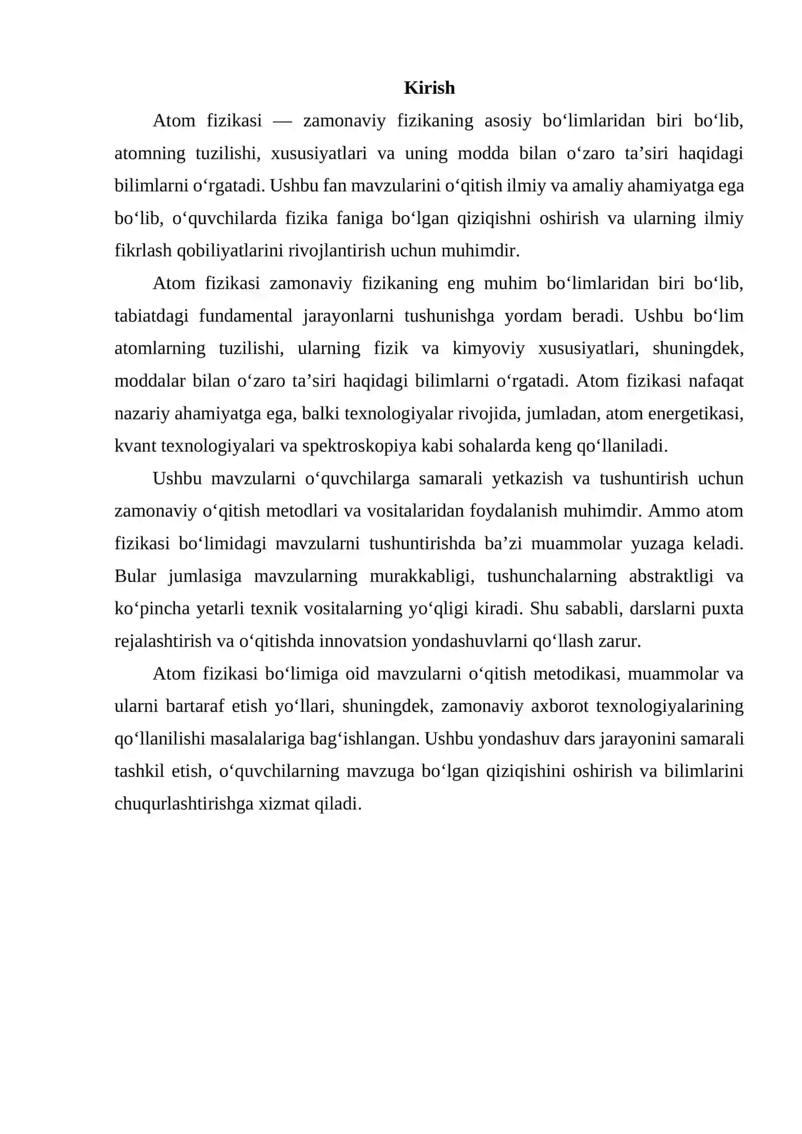 ATOM FIZIKASIGA OID MAVZULARNI O'QITISH METODIKASI 2